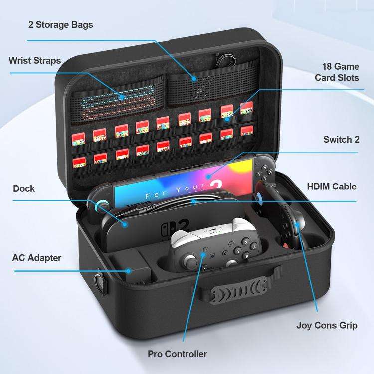 For Nintendo Switch 2 Game Controllers Multi-Functional Handheld Hard-Shell Crossbody Bag(Black)