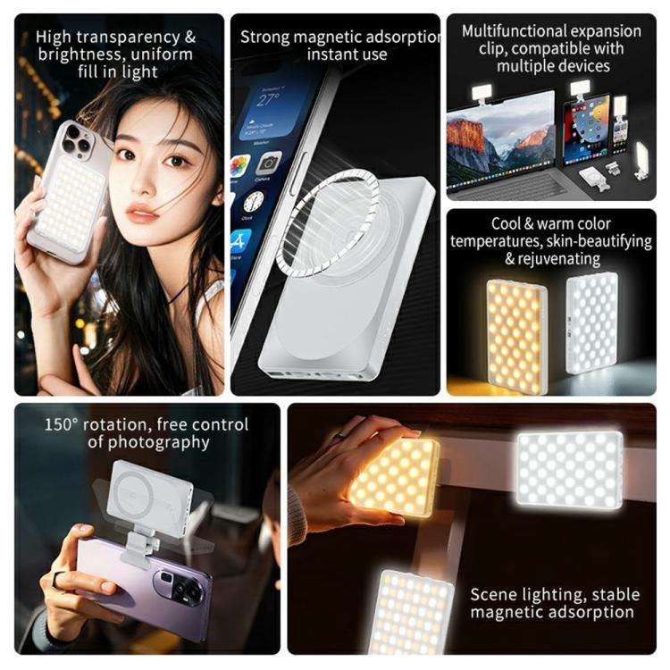 V22A For Phone Camera Live Streaming 4W Power Portable Pocket 80 LED Light MagSafe Magnetic Fill ...