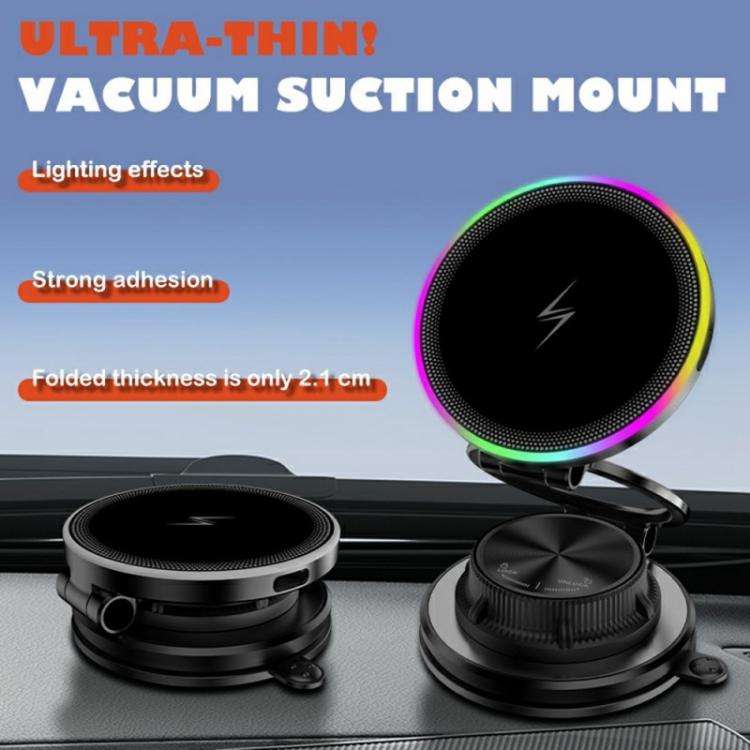 K8 RGB Light 15W Wireless Car Charger 3-Fold Rotatable Magnetic Phone Holder