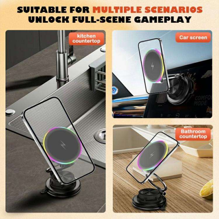 K8 RGB Light 15W Wireless Car Charger 3-Fold Rotatable Magnetic Phone Holder