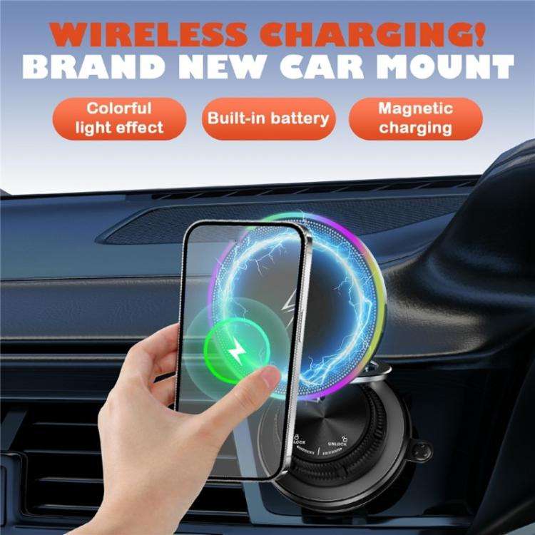 K8 RGB Light 15W Wireless Car Charger 3-Fold Rotatable Magnetic Phone Holder