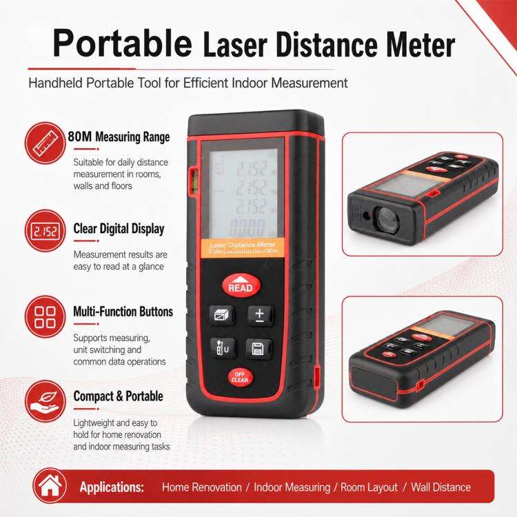 RZ-S80 Portable Handheld Laser Distance Meter, Measuring Distance: 80m