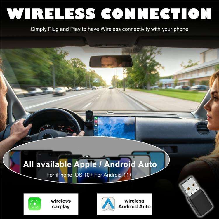 CP022 CarPlay / Android Auto Converter Wired to Wireless Car Dongle Plug Play USB Adapter
