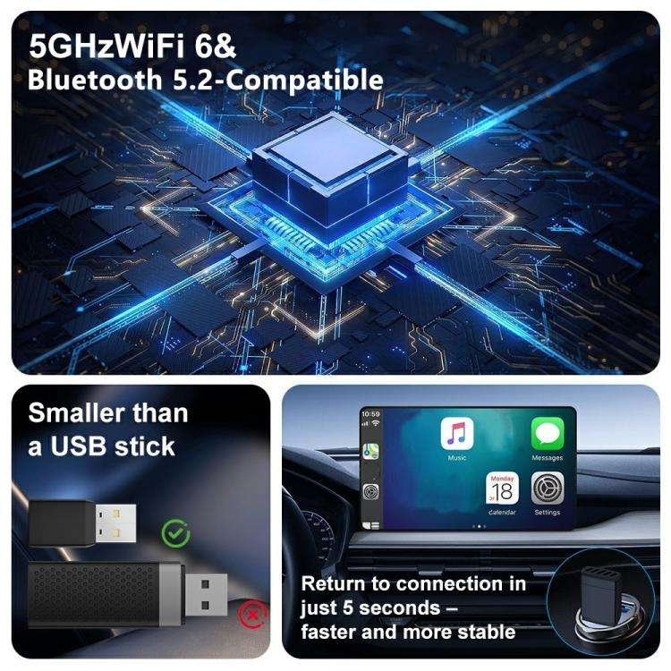 CP022 CarPlay / Android Auto Converter Wired to Wireless Car Dongle Plug Play USB Adapter