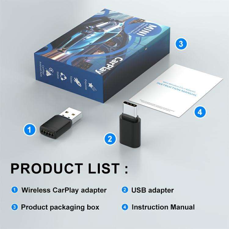 CP022 CarPlay / Android Auto Converter Wired to Wireless Car Dongle Plug Play USB Adapter