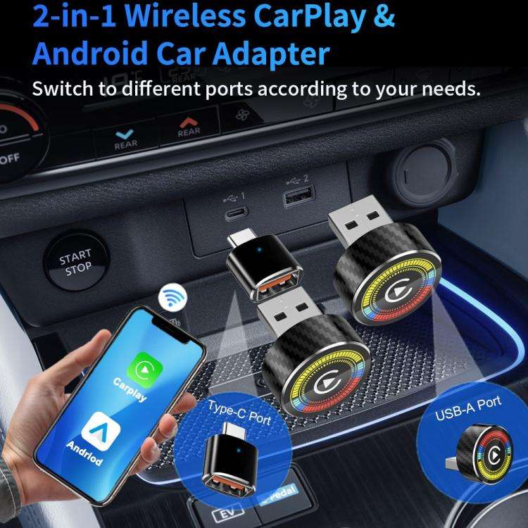M47 2 in 1 AI Box CarPlay / Android Auto Wired to Wireless Converter Car Wireless Adapter