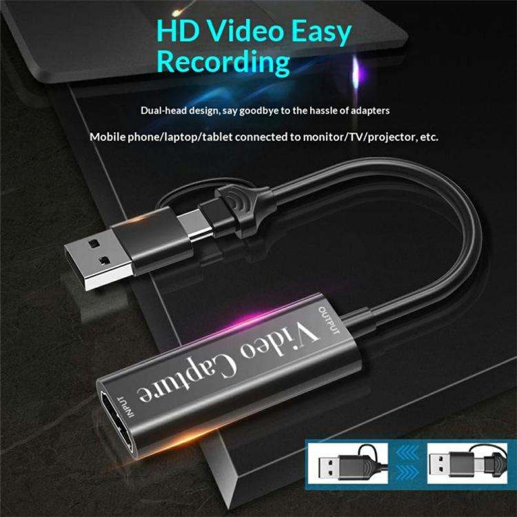 HU-02A Live Streaming Adapter Cable HDMI to USB / Type-C 2 in 1 Video Capture Card
