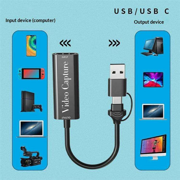 HU-02A Live Streaming Adapter Cable HDMI to USB / Type-C 2 in 1 Video Capture Card