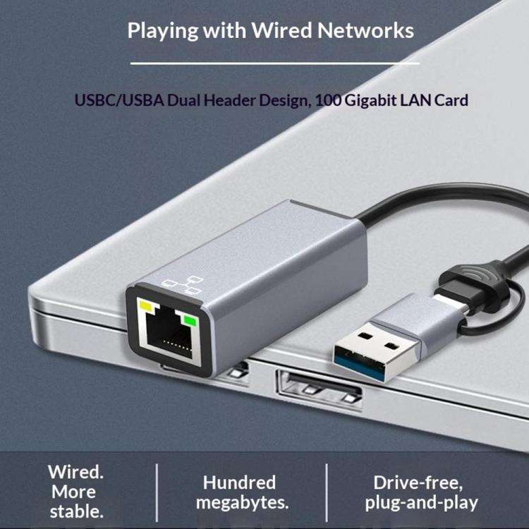 HC-72S USB-C / USB-A to RJ45 Ethernet Adapter 100Mbps Network Converter