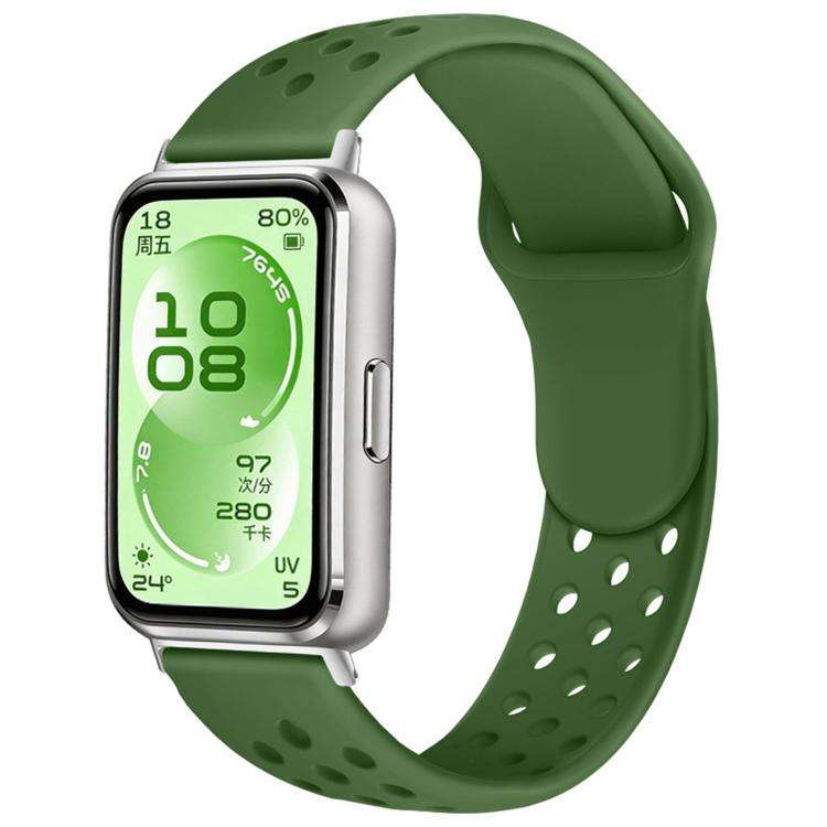 For Huawei Band 11 / Band 11 Pro Perforated Design Solid Color Reverse Buckle Silicone Watch Band...
