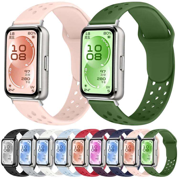 For Huawei Band 11 / Band 11 Pro Perforated Design Solid Color Reverse Buckle Silicone Watch Band...