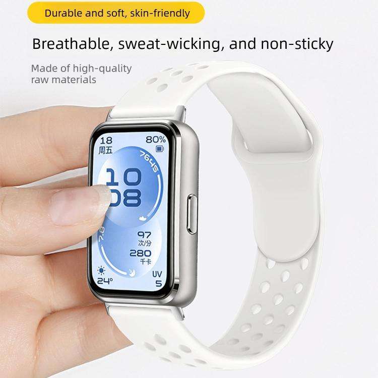 For Huawei Band 11 / Band 11 Pro Perforated Design Solid Color Reverse Buckle Silicone Watch Band...