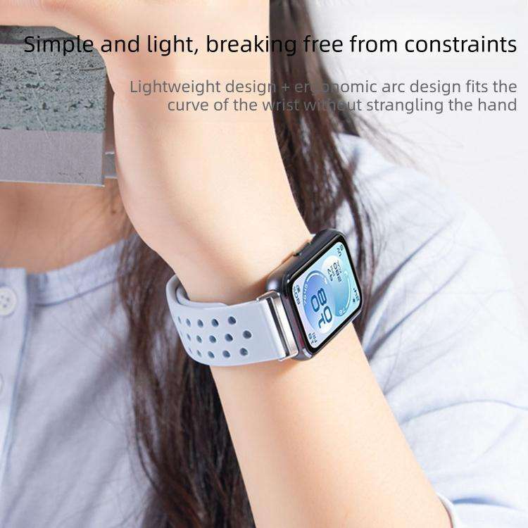 For Huawei Band 11 / Band 11 Pro Perforated Design Solid Color Reverse Buckle Silicone Watch Band...