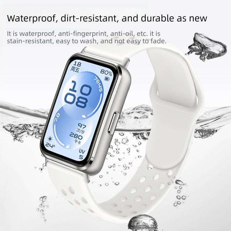 For Huawei Band 11 / Band 11 Pro Perforated Design Solid Color Reverse Buckle Silicone Watch Band...