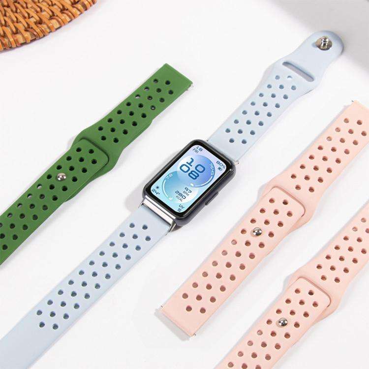 For Huawei Band 11 / Band 11 Pro Perforated Design Solid Color Reverse Buckle Silicone Watch Band...
