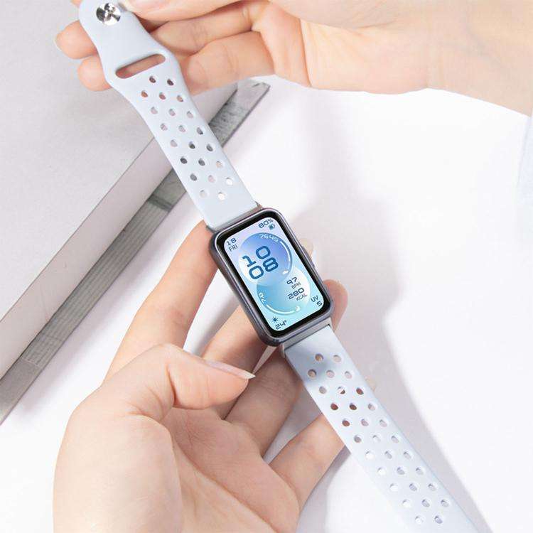 For Huawei Band 11 / Band 11 Pro Perforated Design Solid Color Reverse Buckle Silicone Watch Band...