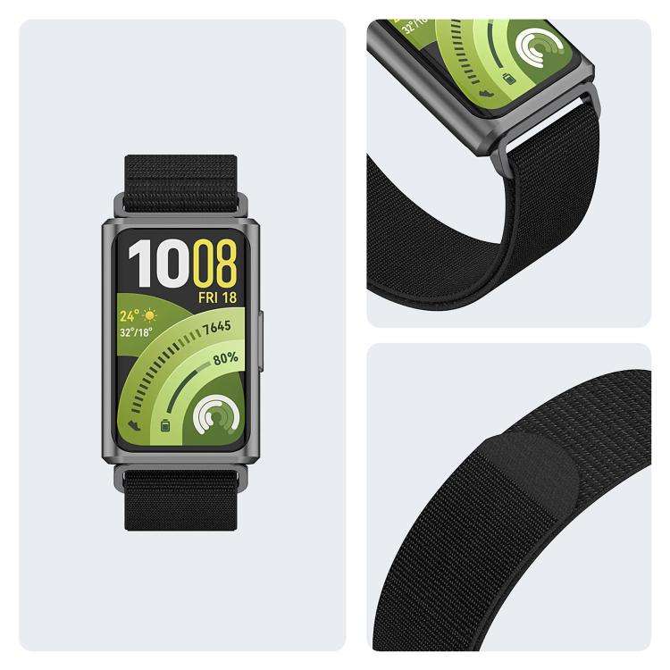 For Huawei Band 11 / Band 11 Pro Feather Light Round Tail Nylon Loop Metal Interface Watch Band(B...