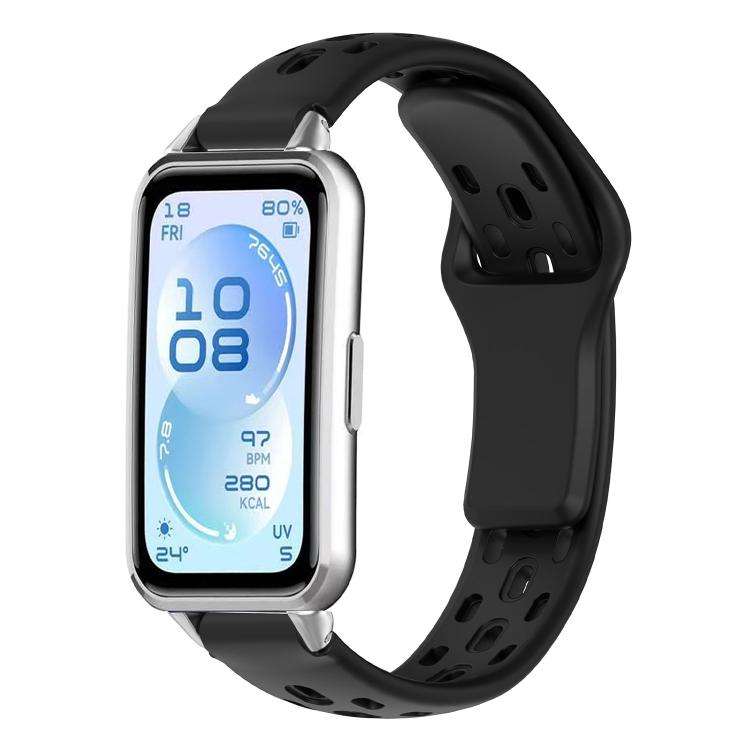 For Huawei Band 11 / Band 11 Pro Reverse Buckle Flat Perforated Breathable Silicone Watch Band(Bl...