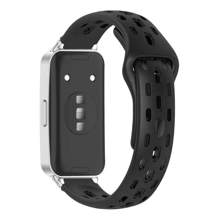 For Huawei Band 11 / Band 11 Pro Reverse Buckle Flat Perforated Breathable Silicone Watch Band(Bl...