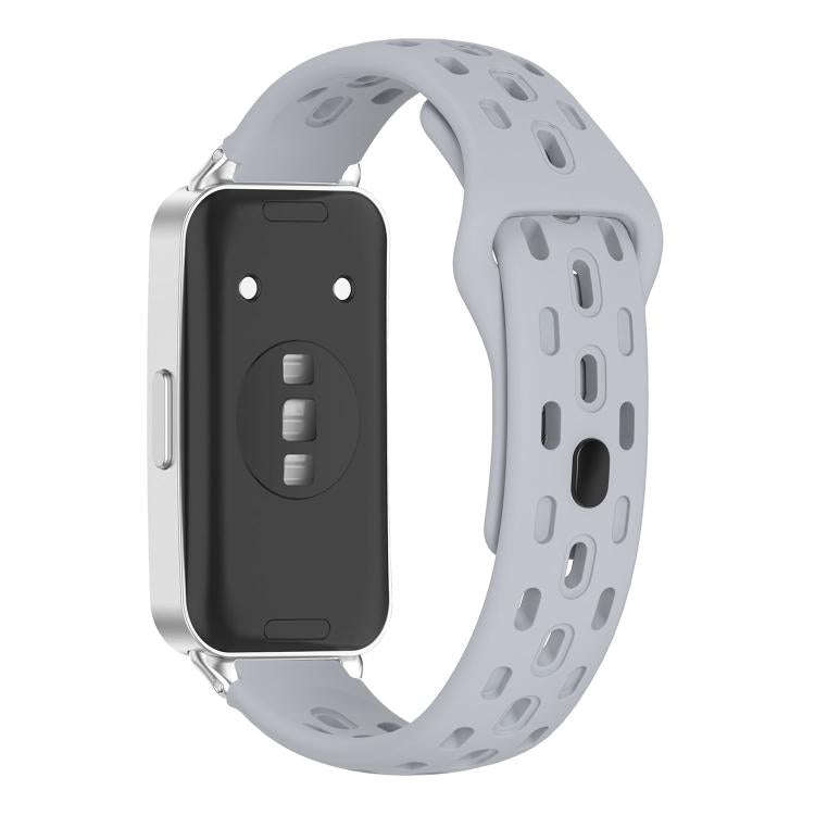 For Huawei Band 11 / Band 11 Pro Reverse Buckle Flat Perforated Breathable Silicone Watch Band(Grey)