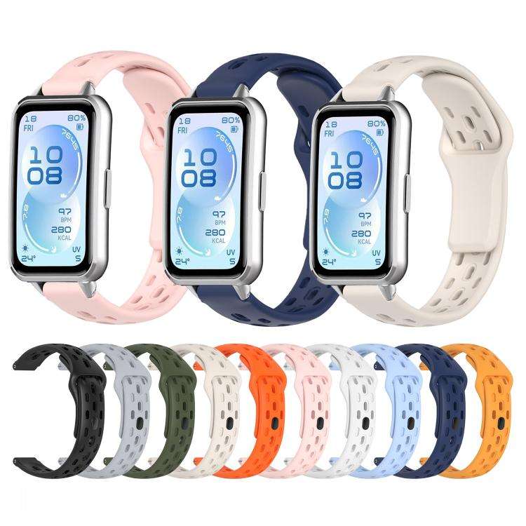 For Huawei Band 11 / Band 11 Pro Reverse Buckle Flat Perforated Breathable Silicone Watch Band(Mi...