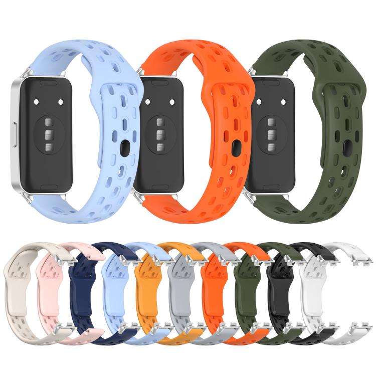 For Huawei Band 11 / Band 11 Pro Reverse Buckle Flat Perforated Breathable Silicone Watch Band(Bl...