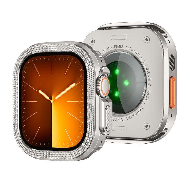 For Apple Watch Ultra 3 / 2 / 1 49mm Rhombus Texture Style Metal Watch Protective Case(Titanium)