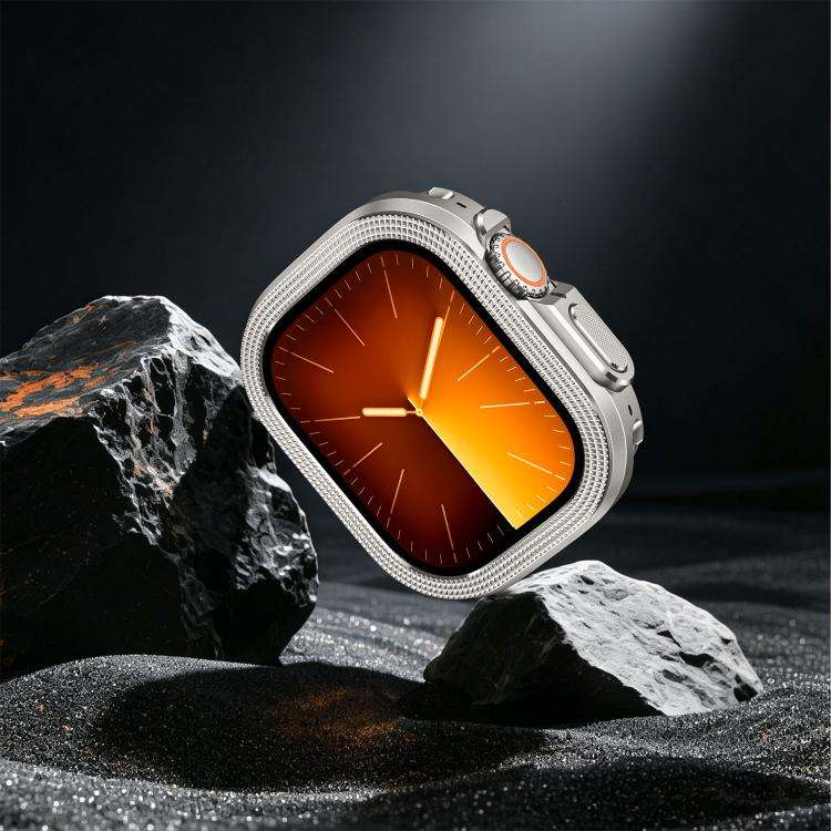 For Apple Watch Ultra 3 / 2 / 1 49mm Rhombus Texture Style Metal Watch Protective Case(Titanium)