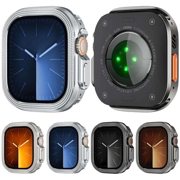 For Apple Watch Ultra 3 / 2 / 1 49mm Rhombus Texture Style Metal Watch Protective Case(Titanium)