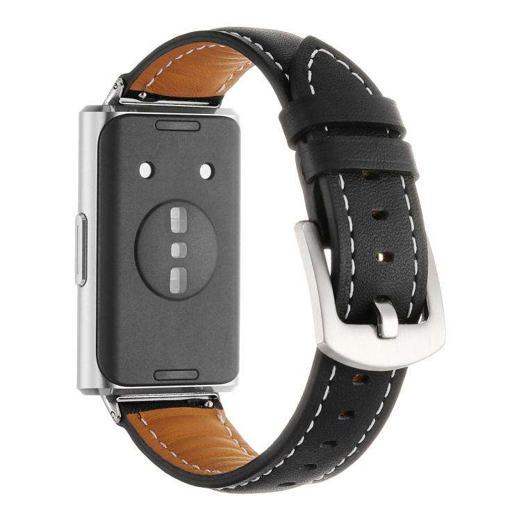 For Huawei Band 11 / Band 11 Pro Plain Genuine Leather Watch Band(Black)