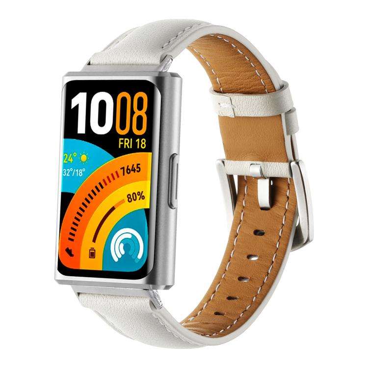 For Huawei Band 11 / Band 11 Pro Plain Genuine Leather Watch Band(White)