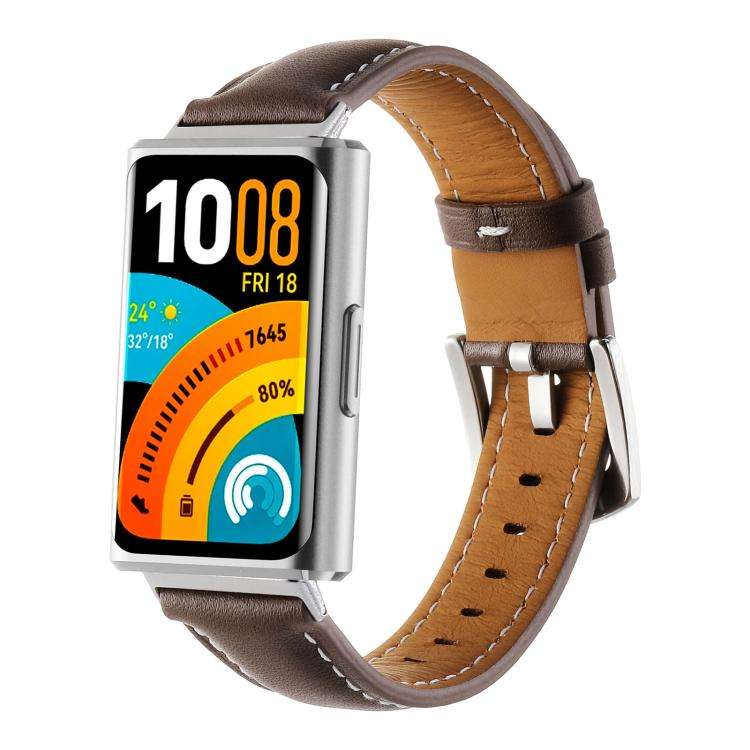 For Huawei Band 11 / Band 11 Pro Plain Genuine Leather Watch Band(Brown)