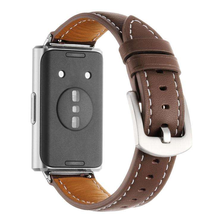 For Huawei Band 11 / Band 11 Pro Plain Genuine Leather Watch Band(Brown)