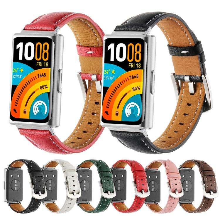 For Huawei Band 11 / Band 11 Pro Plain Genuine Leather Watch Band(White)