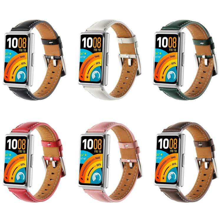 For Huawei Band 11 / Band 11 Pro Plain Genuine Leather Watch Band(Brown)