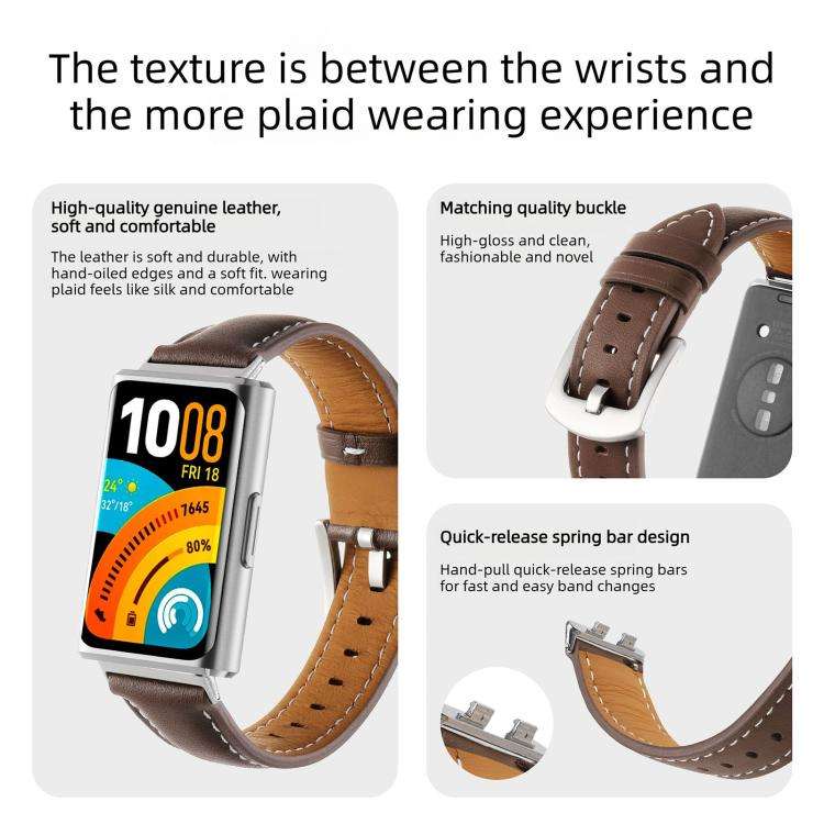 For Huawei Band 11 / Band 11 Pro Plain Genuine Leather Watch Band(White)