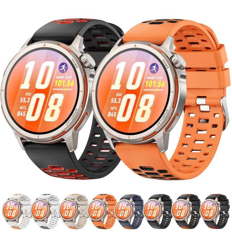 For Huawei Watch GT Runner 2 Two Color Perforated Silicone Watch Band(Orange Black)