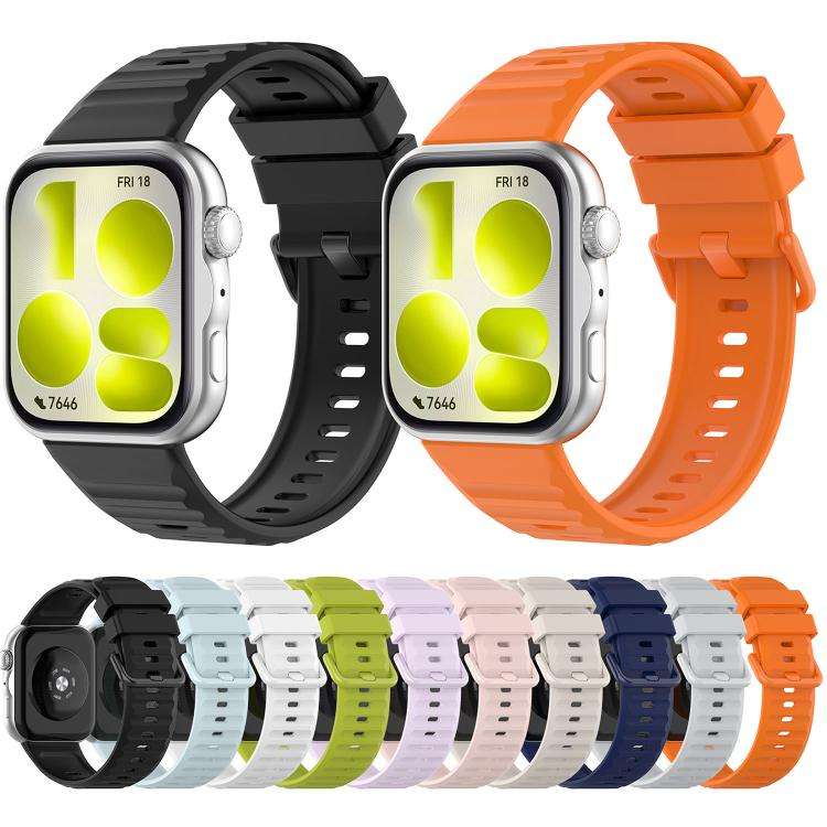 For Huawei Watch Fit 5 / Fit 5 Pro Wave Texture Coloured Buckle Solid Color Silicone Watch Band(N...