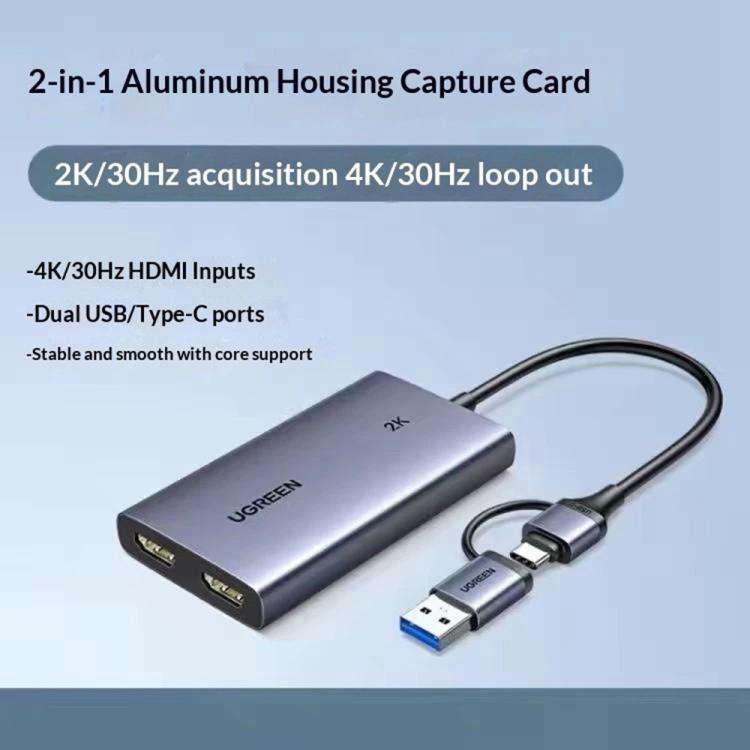 UGREEN CM726-25773 With 4K HD Loop Out USB A / USB C 2 in 1 2K / 30Hz Video Capture Card