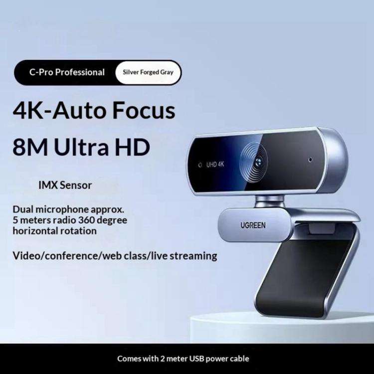 UGREEN CM831-65381 For Video Conference 4K HD Webcam 8MP Dual Microphone Auto Focus Camera