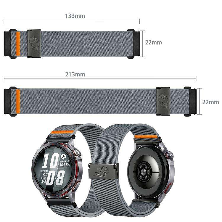 18mm Stretch Nylon Titanium Gray Fly Horse Buckle Watch Band(Blue Gray)
