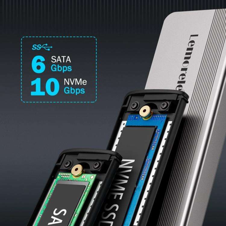 Lemorele SD2L Dual-Bay M.2 Enclosure NVMe SATA 10Gbps High-Speed Adapter
