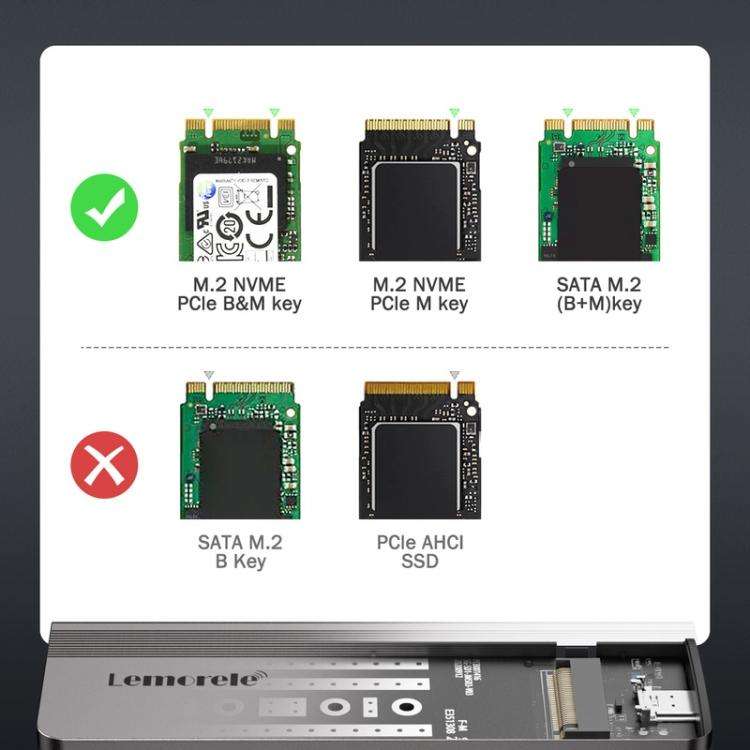 Lemorele SD2L Dual-Bay M.2 Enclosure NVMe SATA 10Gbps High-Speed Adapter