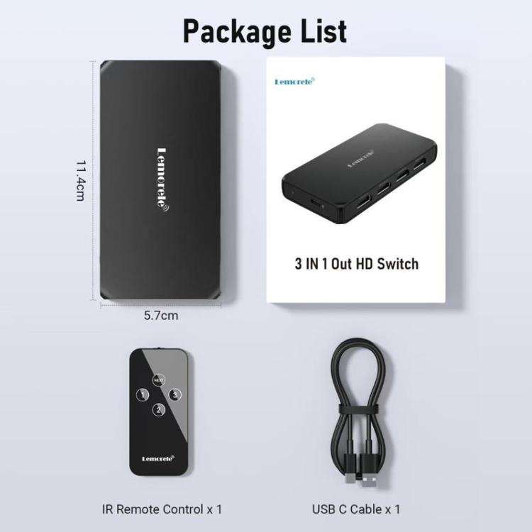Lemorele G99 3 In 1 Out HDMI Switch 4K 60Hz HDR HDCP2.2 IR Remote Control HDMI Switcher