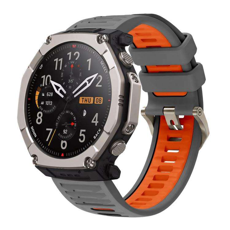 For Amazfit T-Rex Ultra 2 Quick Release Connector Wavy Two Color Silicone Watch Band(Space Gray O...