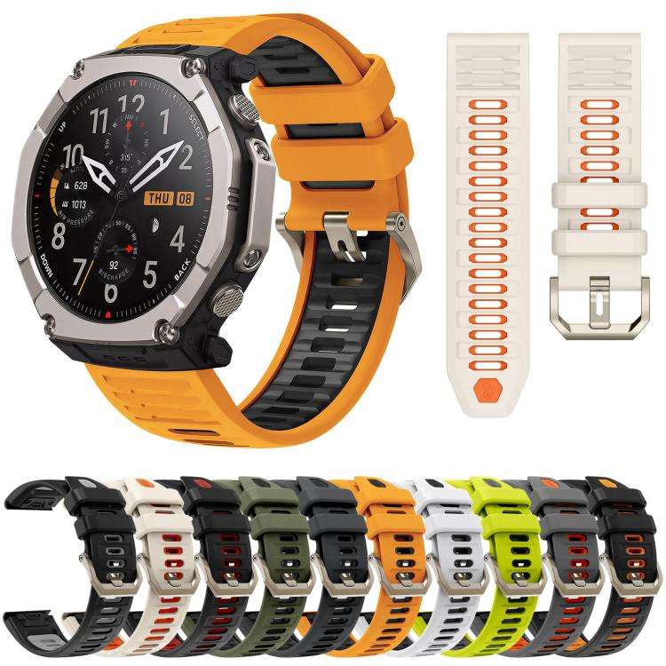 For Amazfit T-Rex Ultra 2 Quick Release Connector Wavy Two Color Silicone Watch Band(Space Gray O...