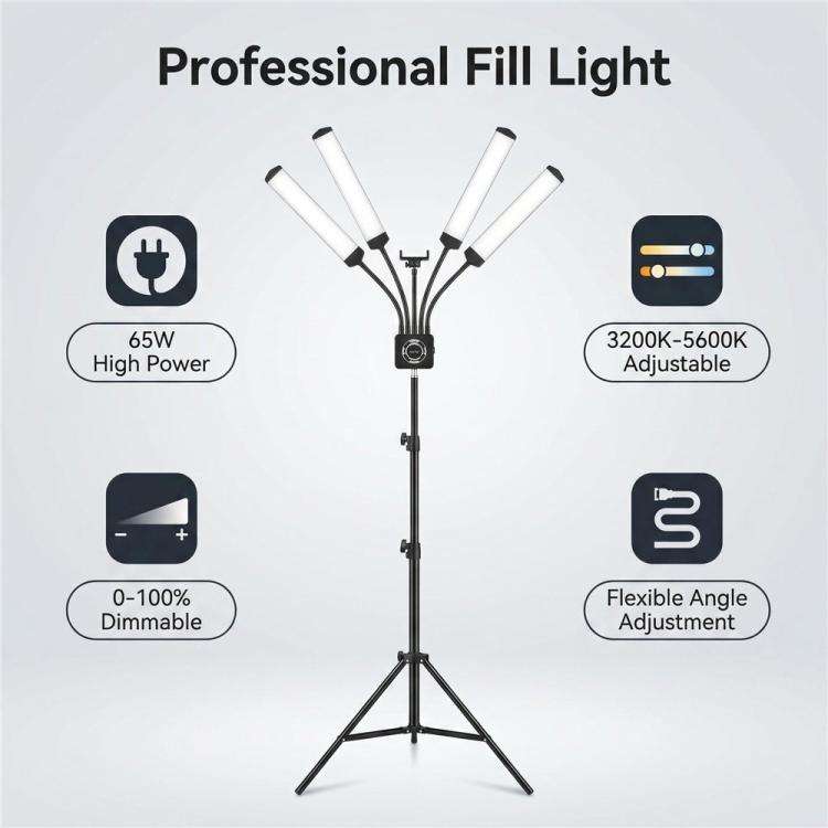 HD-150XJ 3200K-5600K Adjustable Remote Control 65W LED Photography Light 4-Arm Fill Light, Plug:E...