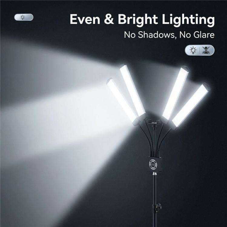 HD-150XJ 3200K-5600K Adjustable Remote Control 65W LED Photography Light 4-Arm Fill Light, Plug:E...