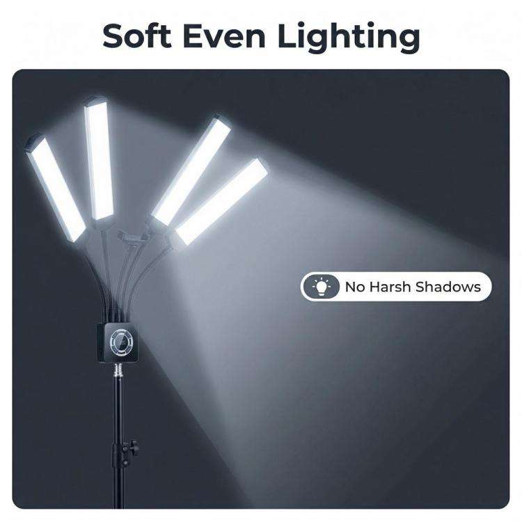 HD-150XJ 3200K-5600K Adjustable Remote Control 65W LED Photography Light 4-Arm Fill Light, Plug:A...
