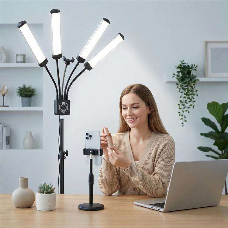 HD-150XJ 3200K-5600K Adjustable Remote Control 65W LED Photography Light 4-Arm Fill Light, Plug:A...